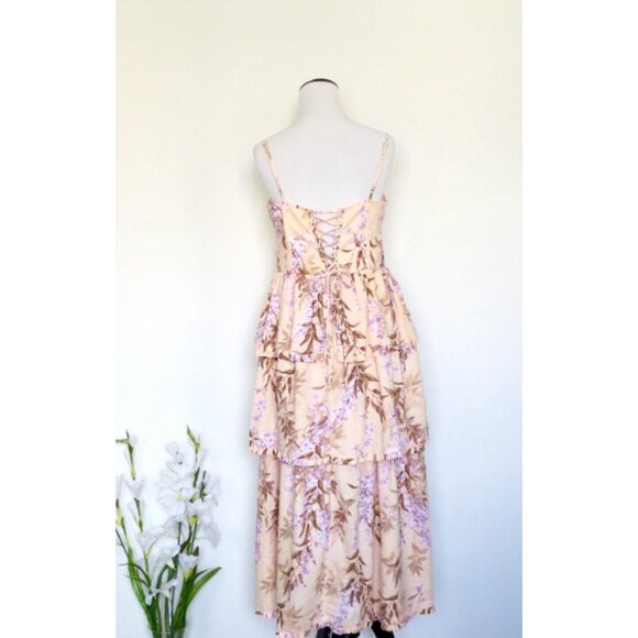 NEW! House of Harlow Ponte Bustier Lace-up-back Tiered Maxi Dress Linen SZ S - Picture 8 of 11